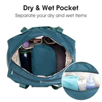 Ceneda 20" Gym Duffel Bag with Wet Pocket Shoes Compartment Portable Overnight Weekender Bag Travel bag Yoga Bag for Women (Teal)