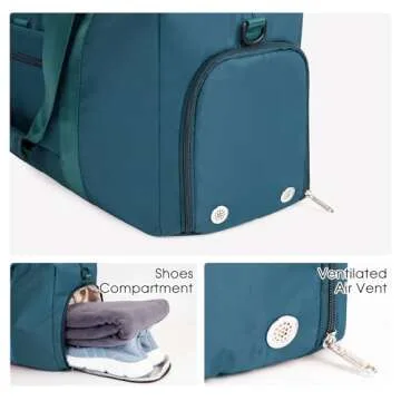Ceneda 20" Gym Duffel Bag with Wet Pocket Shoes Compartment Portable Overnight Weekender Bag Travel bag Yoga Bag for Women (Teal)