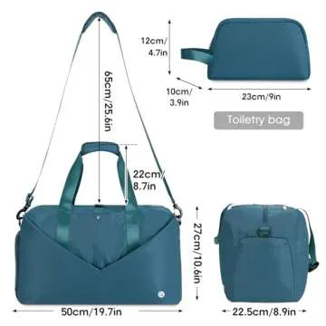 Ceneda 20" Gym Duffel Bag with Wet Pocket Shoes Compartment Portable Overnight Weekender Bag Travel bag Yoga Bag for Women (Teal)