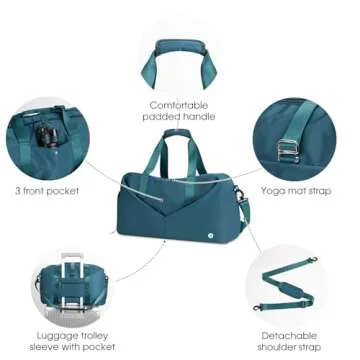 Ceneda 20" Gym Duffel Bag with Wet Pocket Shoes Compartment Portable Overnight Weekender Bag Travel bag Yoga Bag for Women (Teal)
