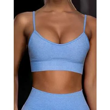 OQQ Women 3 Piece Yoga Crop Tank Top Paded Sports Bra Fitness Running Cami Workout Shirts Grey Blue White