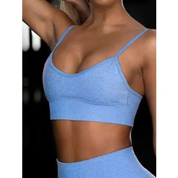 OQQ Women 3 Piece Yoga Crop Tank Top Paded Sports Bra Fitness Running Cami Workout Shirts Grey Blue White