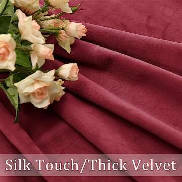Hiasan Red Velvet Curtains 90 inch Blackout Rod Pocket Thermal Insulated Soft Curtains Room Darkenin...