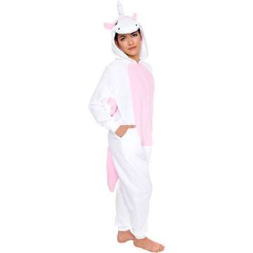 Silver Lilly Slim Fit Animal Pajamas - Adult One Piece Cosplay Unicorn Costume (Pink, Medium)