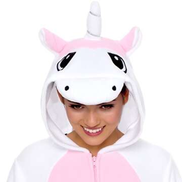 Silver Lilly Slim Fit Animal Pajamas - Adult One Piece Cosplay Unicorn Costume (Pink, Medium)