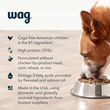 Amazon Brand - Wag Dry Dog Food Grain-Free Chicken & Lentil Recipe, High Protein (24 lb bag)