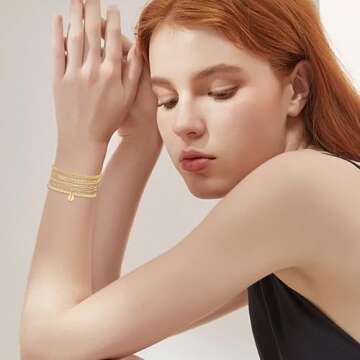 YWOYWO 5PCS Gold Bracelets for Women, 18K Gold Plated Bracelet with Letter A To Z Charm Pendant, Adj...