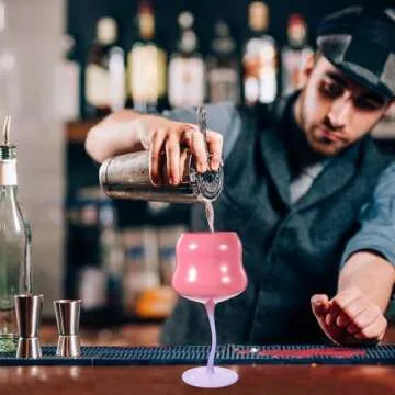 Amosfun Rose Cocktail Glasses Cute Wine Goblet Decorative Stemmed Cup Colored Flower Shaped Glassware for Wine Drinks Ice Cream Dessert Pink