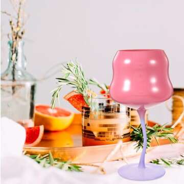 Amosfun Rose Cocktail Glasses Cute Wine Goblet Decorative Stemmed Cup Colored Flower Shaped Glassware for Wine Drinks Ice Cream Dessert Pink