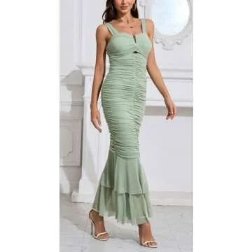 CHARTOU Sage Mermaid Fishtail Maxi Dress for Parties