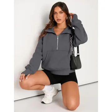 AUTOMET Womens Sweatshirts Half Zip Cropped Pullover Fleece Quarter Zipper Hoodies 2025 Fall Fashion Outfits Clothes DarkDrey Small