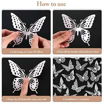 SAOROPEB 3D Butterfly Wall Decor 48 Pcs 4 Styles 3 Sizes, White Butterfly Birthday Decorations Butterfly Party Decorations Butterfly Cake Decorations-Removable Butterfly Stickers (Pearl White)