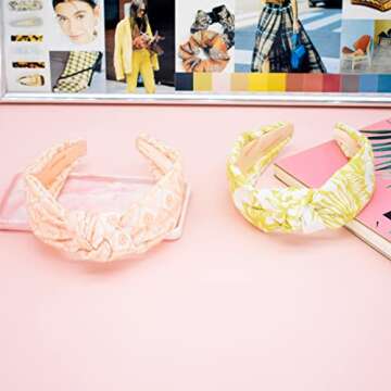 BEGOOD Headbands for Women Embroidery Knotted Headband Fashion Top Knot Hairbands Non Slip Wide Head Band Girls Gift Hair Accessories 2Pcs