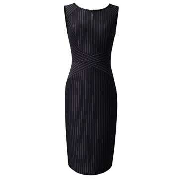 VFSHOW Womens Elegant Black and White Striped Slim Zipper up Work Business Office Party Sheath Dress 2619 BLK M