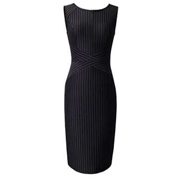VFSHOW Womens Elegant Black and White Striped Slim Zipper up Work Business Office Party Sheath Dress 2619 BLK M