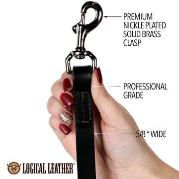 Logical Leather 6 Foot Dog Leash - Best for Training - Heavy Full Grain Leather Lead - Black