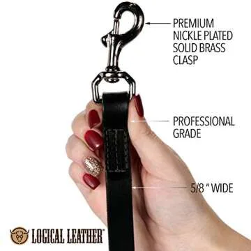 Logical Leather 6 Foot Dog Leash - Best for Training - Heavy Full Grain Leather Lead - Black