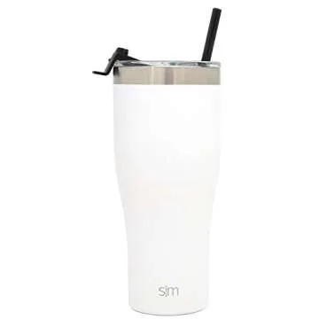 Simple Modern Tumbler with Clear Flip Lid and Straw | Reusable Insulated Water Bottle Stainless Steel Travel Mug | Slim Cruiser Collection | 32oz, Winter White