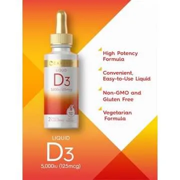 Carlyle Liquid Vitamin D3 | 5000 IU (125 mcg) | 2 Fl Oz | Vitamin D Drops for Adults | Vegetarian, Non-GMO, and Gluten Free Supplement