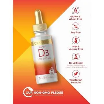 Carlyle Liquid Vitamin D3 | 5000 IU (125 mcg) | 2 Fl Oz | Vitamin D Drops for Adults | Vegetarian, Non-GMO, and Gluten Free Supplement