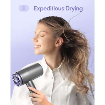 Wavytalk Hair Dryer with Diffuser 1875W Ionic Blow Dryer for Fast Drying with Concentrator Lightweight, Purple.