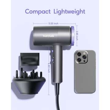 Wavytalk Hair Dryer with Diffuser 1875W Ionic Blow Dryer for Fast Drying with Concentrator Lightweight, Purple.