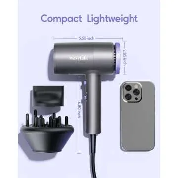 Wavytalk Hair Dryer with Diffuser 1875W Ionic Blow Dryer for Fast Drying with Concentrator Lightweight, Purple.