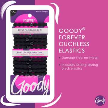 Goody Ouchless Forever Hair Elastics - 10 Ct, Black, Damage-Free Bands, 3X Stronger Hair Ties, Retai...
