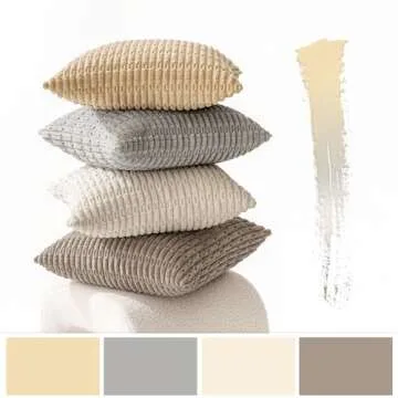 MIULEE Pack of 4 Neutral Decorative Throw Pillow Covers 18x18 Inch for Couch Sofa Living Room Bed Ru...