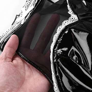 iiniim Women's Metallic Leather French Maid Costume Sexy One-Piece Teddy Lingerie Fancy Dress Black XX-Large