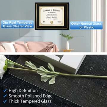 CREKERT Diploma Frame 11x14 Degree Frame Solid Wood Shatter-Resistant Glass for Documents Certificate Blackgold Frame 8.5x11 with Mat (Black Mat, 1 Pack)