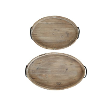 Round Decorative Wood Trays with Metal Handles Set