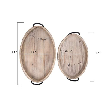 Round Decorative Wood Trays with Metal Handles Set
