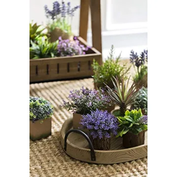 Round Decorative Wood Trays with Metal Handles Set