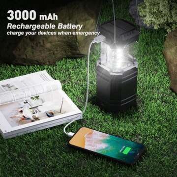 3000 Large Capacity Hand Crank Solar Camping Lantern, Portable Ultra Bright LED Torch, 23-26 Hours Running Time, USB Charger, Electronic Lantern for Outdoor
