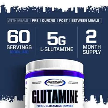 Gaspari Nutrition, Glutamine, Pure L-Glutamine Powder, Perfect Pre Workout, Post Workout and Recovery, Micronized Glutamine Powder (60 Servings, Unflavored)