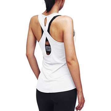 Mippo Workout Tops Muscle Tank Athletic Yoga Tops Tennis Shirts Gym Exercise Fitness Activewear Tops Cute Open Back Tank Tops Sports Running Clothes for Women White S