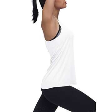 Mippo Workout Tops Muscle Tank Athletic Yoga Tops Tennis Shirts Gym Exercise Fitness Activewear Tops Cute Open Back Tank Tops Sports Running Clothes for Women White S