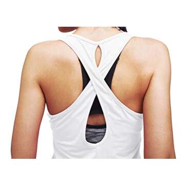 Mippo Workout Tops Muscle Tank Athletic Yoga Tops Tennis Shirts Gym Exercise Fitness Activewear Tops Cute Open Back Tank Tops Sports Running Clothes for Women White S