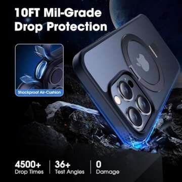 CASEKOO Designed for iPhone 15 Pro Max Case with Magnetic Invisible Stand [Military Drop Protection] [Compatible with MagSafe] Shockproof Slim Translucent Matte Promax Case 6.7 Inch, Black