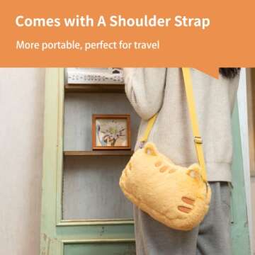 GeekShare Fat Cat Plush Bag with A Shoulder Strap, Cartoon Crossbody Bag Carrying Case Compatible with Nintendo Switch/OLED and Other Accessories