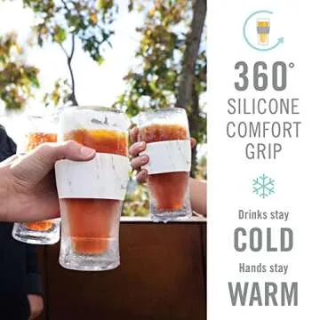 Host Freeze, Frozen Mugs, Freezable Pint Set, Beer Keep Your Drinks Cold, Double Walled Insulated Glasses, Tumbler for Iced Coffee, 16oz, Set of 2, Marble