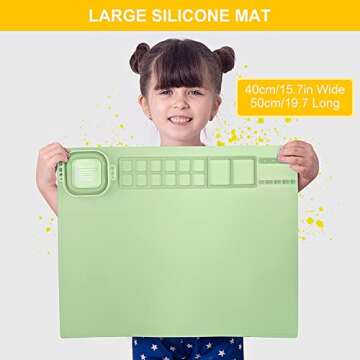 Silicone Painting Mat, Silicone Art Mat with Cup, Silicone Craft Mat with Paint Brush Cleaner Tool, ...