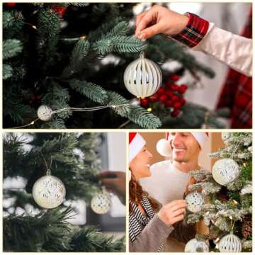 Mupera 9Pcs 3.15" Vintage Christmas Ball Ornaments, Unique Farmhouse Rustic Christmas Tree Decorations Shatterproof, White Gold Antique Distressed Traditional Style Hanging for Xmas Party Home Decor
