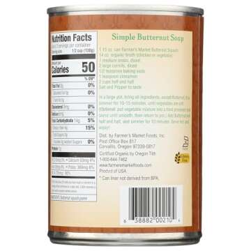Farmer's Market Foods, Organic Canned Butternut Squash Puree, 15 oz
