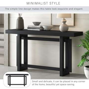 Merax 59.1" Console Table with Industrial-Inspired Concrete Wood Top, Contemporary Entryway Table Sofa Table for Entryway, Hallway, Living Room (Black)