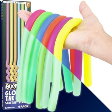 BUNMO Stretchy Strings - Sensory Toys for Toddlers - Glow in the Dark 6 Pack
