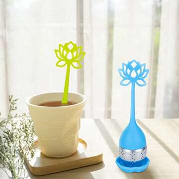 Tea Infuser, Premium Stainless Steel Tea Infusers for Loose Tea Vogue Tea Steeper Mesh Tea Cup Filter Strainer with Flower Shape Silicone Handle, Set of 2