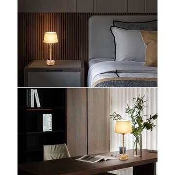 UMEXUS Cordless Lamp Rechargeable Table Lamps, 5000mAh Battery Operated Lights, 3 Level Brightness Dimmable, Portable Night Bedside Light for Patio, Restaurant, Dining, Fabric Shade, Antique Brass