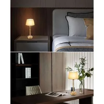 UMEXUS Cordless Lamp Rechargeable Table Lamps, 5000mAh Battery Operated Lights, 3 Level Brightness Dimmable, Portable Night Bedside Light for Patio, Restaurant, Dining, Fabric Shade, Antique Brass